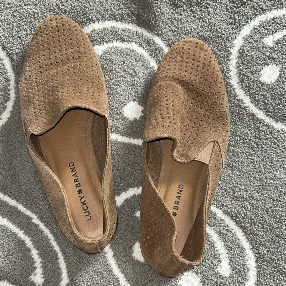 Lucky Brand Tan Flats with Perforated Design